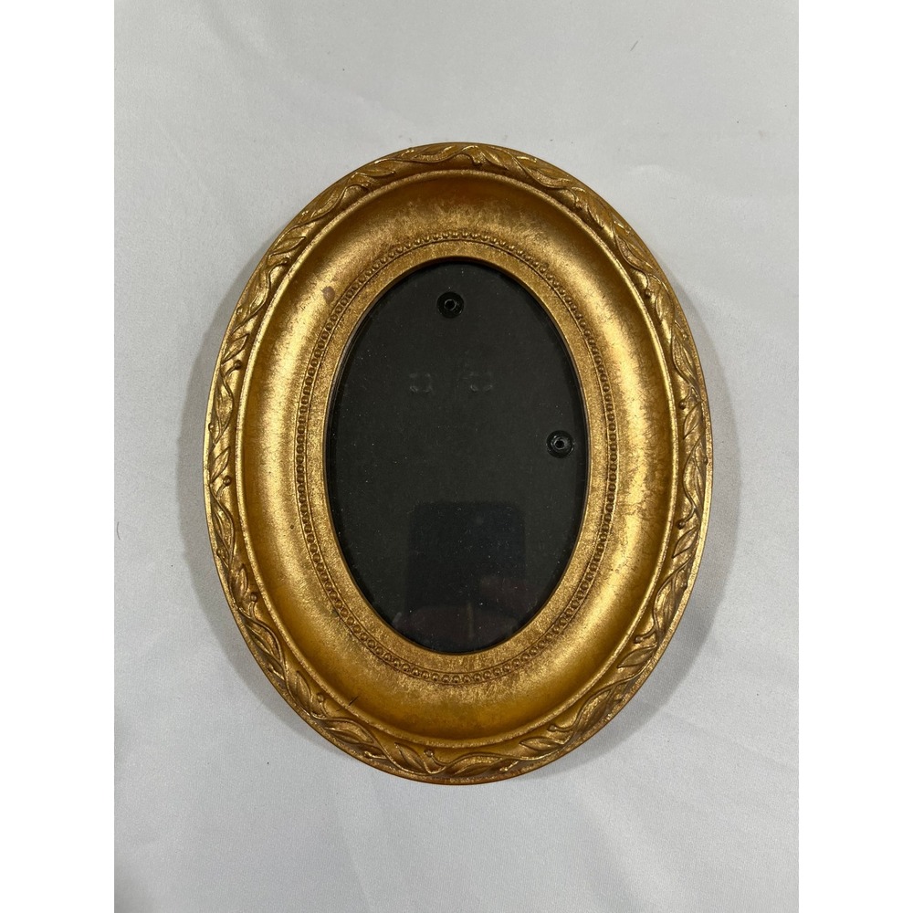 Burnes of Boston Picture Frame Small Gold Oval Ornate Embossed Leaf 5x6.5